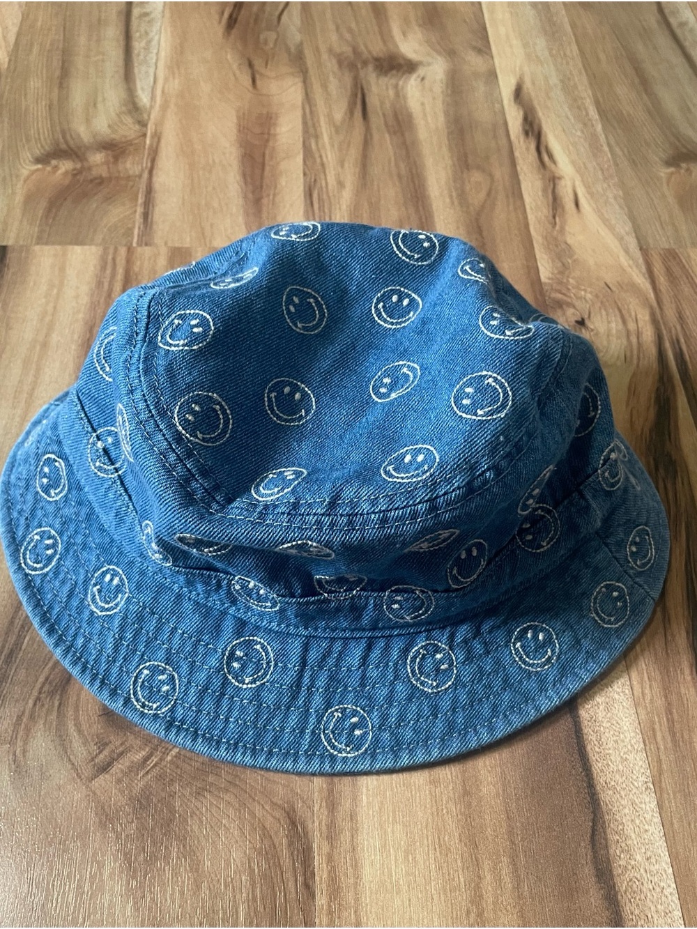 American Eagle Happy Face Bucket Hat - Denim Y2K Style Boho Sun Hat